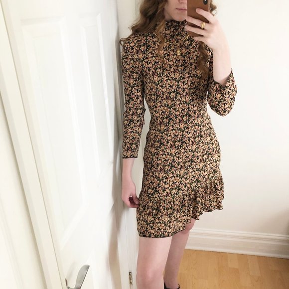 Vintage Cottagecore Smocked Ruffle Mock Neck Dress - Picture 8 of 8